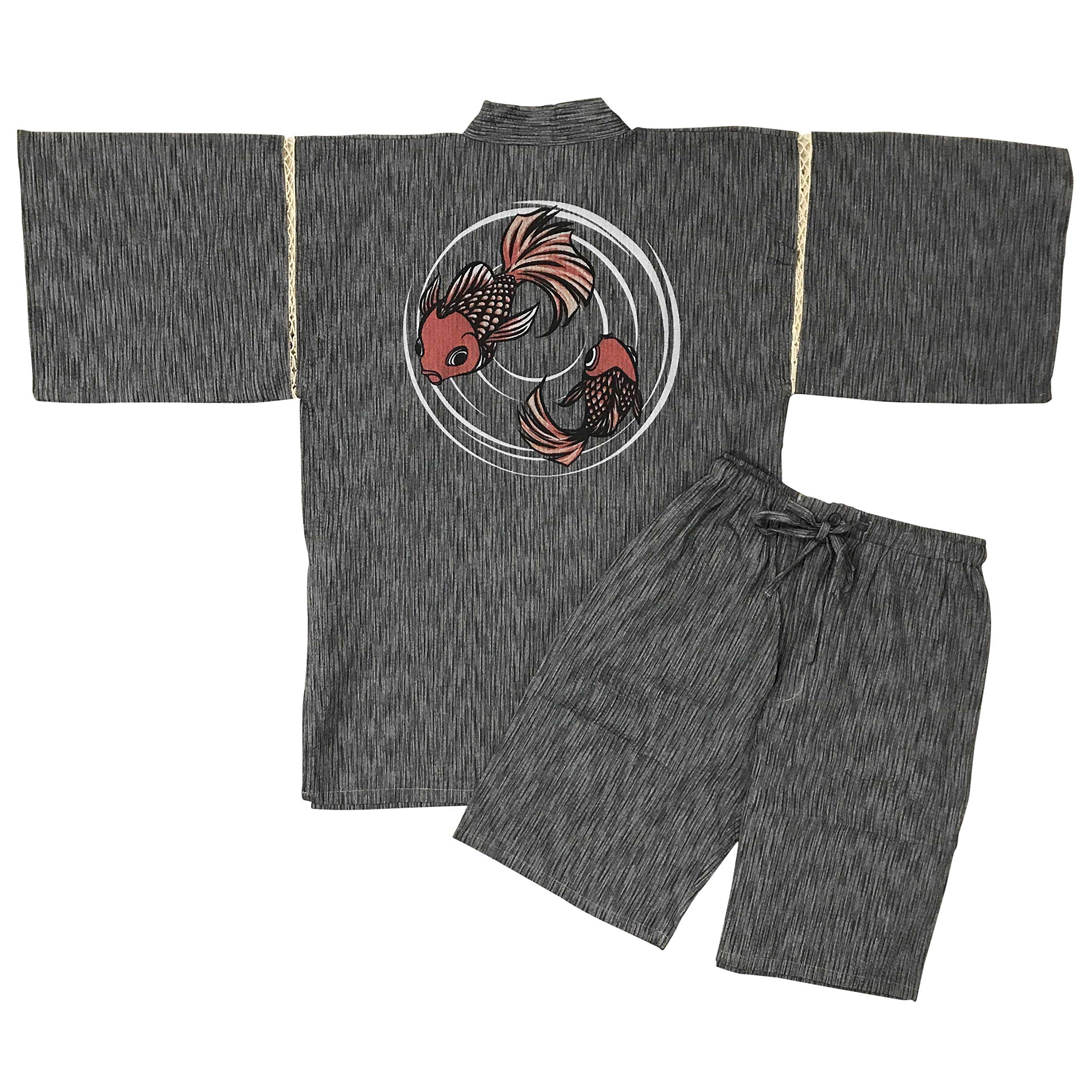 

Мужской джинбей из ткани сидзима от Edoten, прохладная летняя одежда, 100% хлопок, оригинальный принт в стиле ретро с золотыми рыбками, светло-серый, размер L