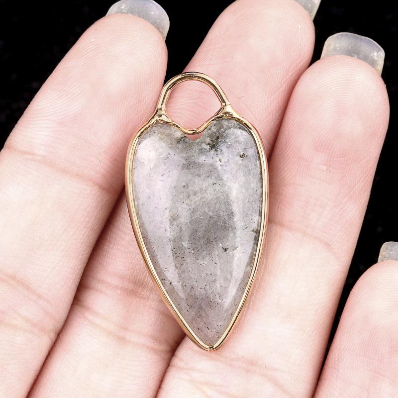 1pc Heart-shaped Quartz Stone Pendant Natural Amethysts Aventurine Labradorite Love Charms for Women Necklace Earrings DIY