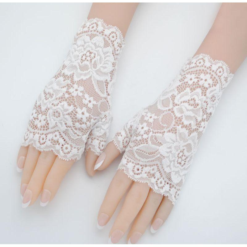 New Arrival Lace Half Finger Gloves Women's Thin Summer Silk Ice Short Sun Protection Driving Non Slip Elastic Fingerless Gloves Bridal Gloves