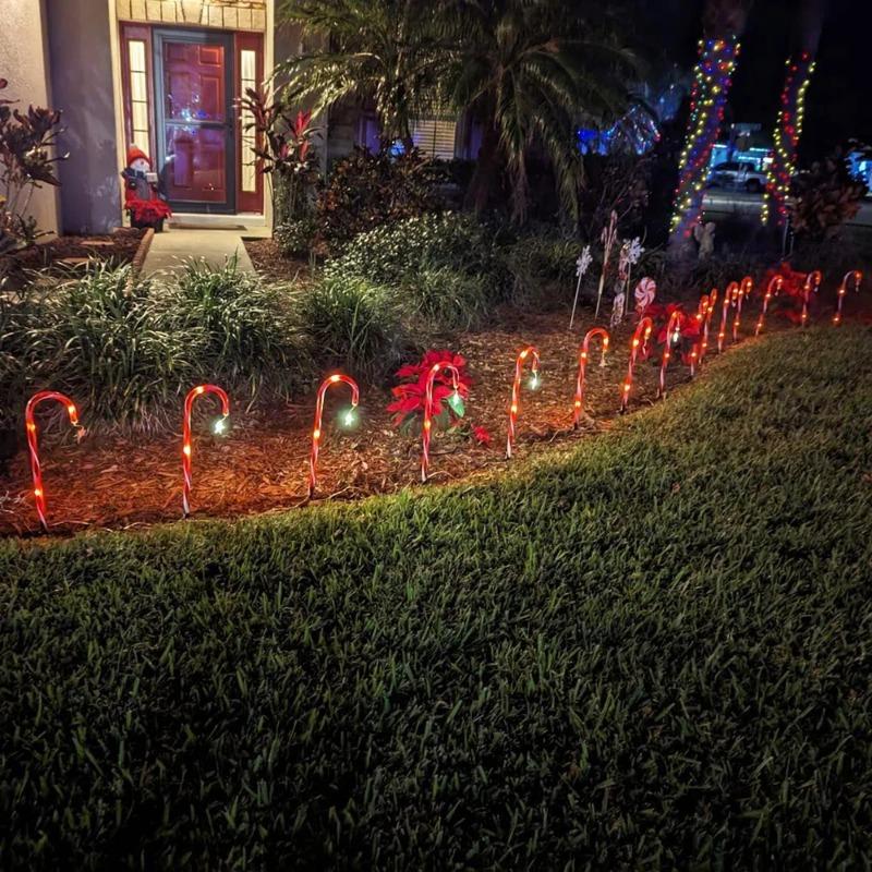 Christmas Candy Cane Lights 8 Modes Timer Remote Waterproof Battery Operated Pathway Marker Garden Landscape Decor Lawn Lights