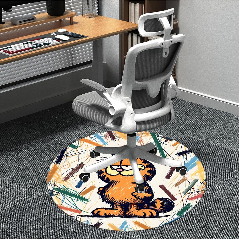 1pc Garfield Art Print Chair Carpet for Office, Indoor Non Slip Washable Polyester Fiber Carpet, Mat For Office, Machine Washable
