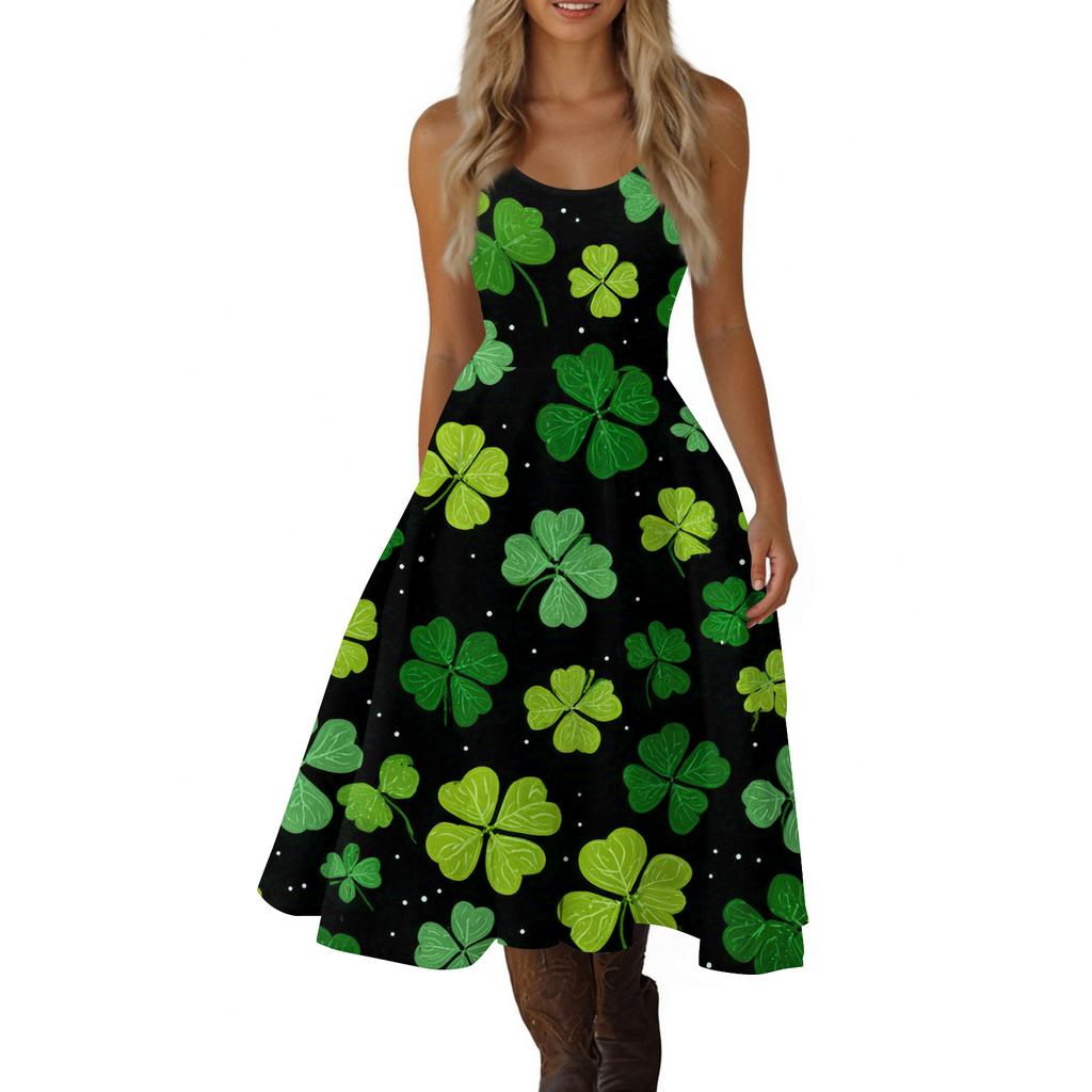 Frauen St. St. Patrick's Day Print Sexy Off-Shoulder Punk Retro Kleid