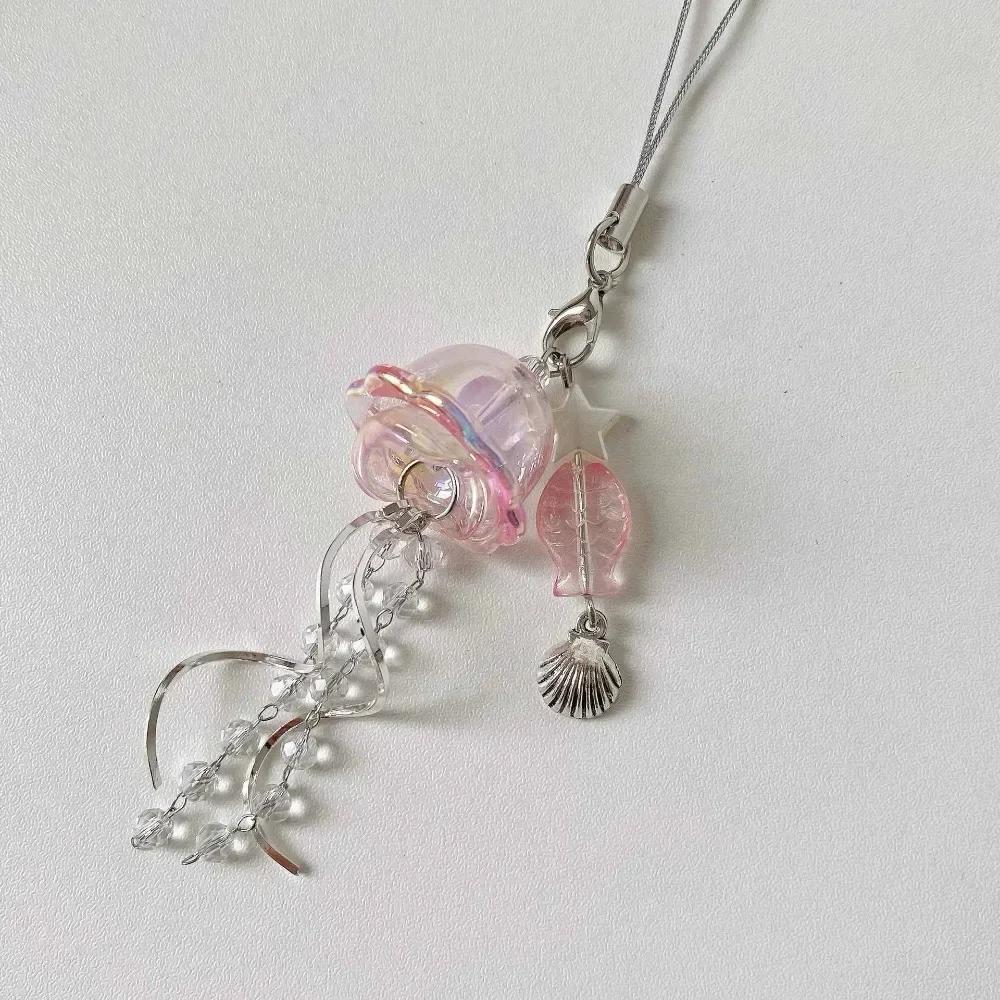 Jellyfish Tassel Jellyfish Mobile Beads Chain Jellyfish Beaded Pendent Sea Shell Fish Phone Charm Keycord Bag Charm