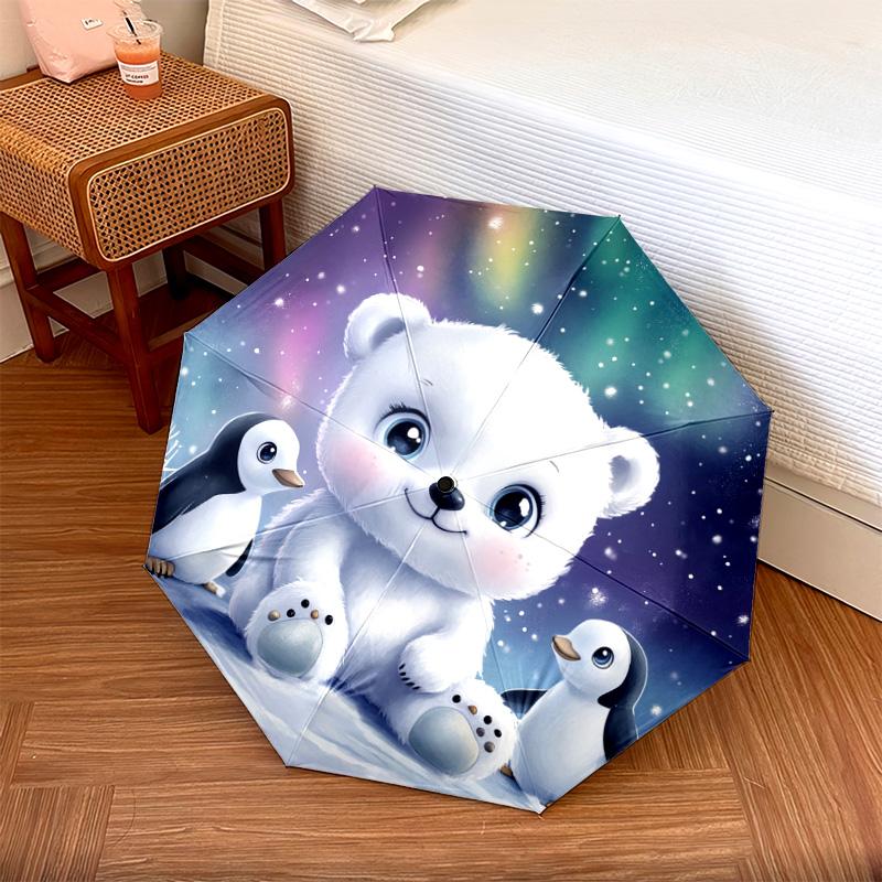 

1 PC Automatic Folding Umbrella - Polar Bear Pattern, Portable & Foldable Design with 8 Ribs, Christmas Birthday Gifts