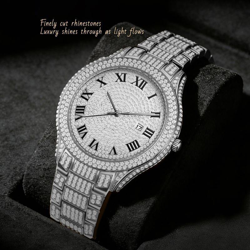 Herren Bling Uhr Vollkristall Zinklegierung Armband Täglich Wasserdicht Luxus Hip Hop Quarz Armbanduhren