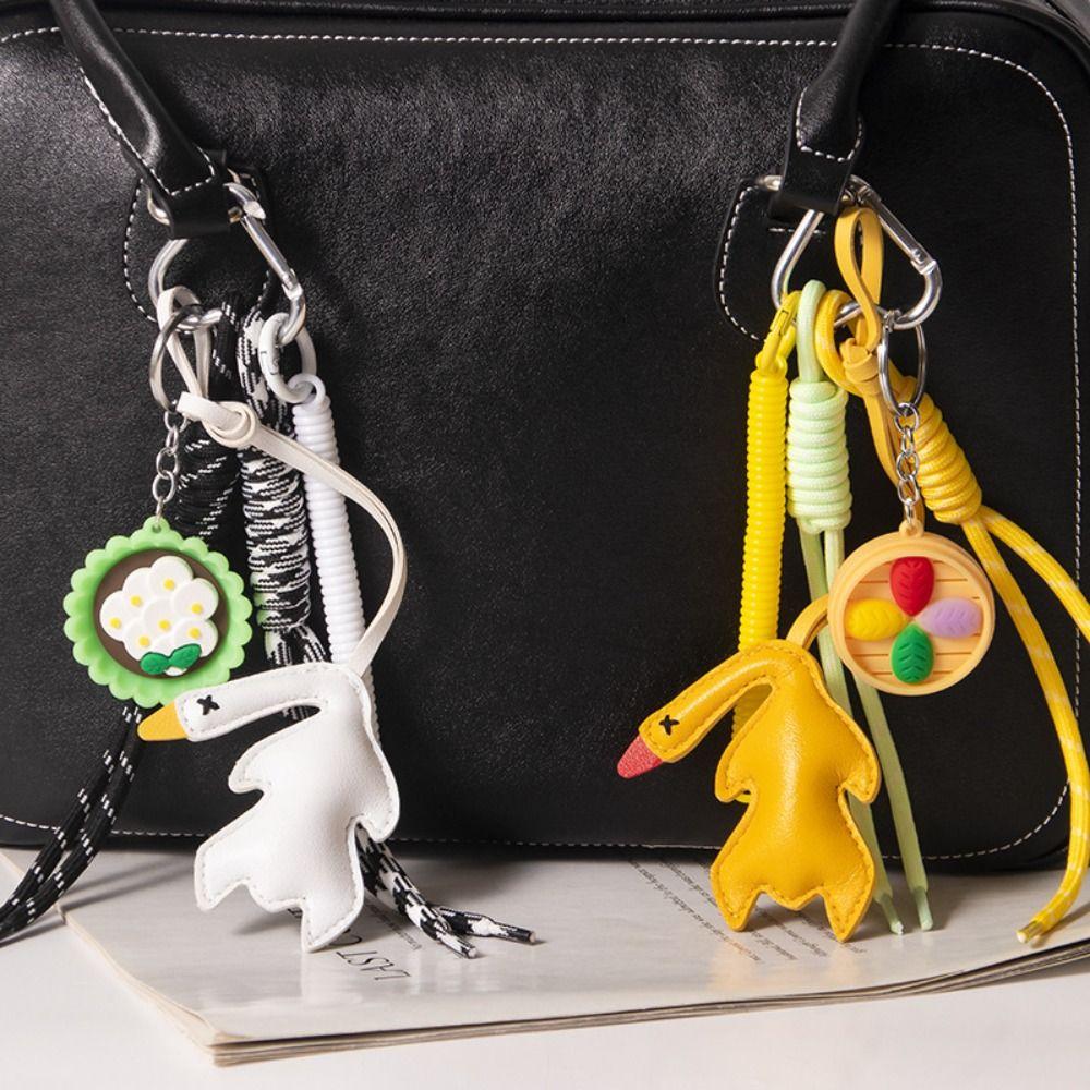 PU Simulation Food Keychain Nylon Rope Leather Roast Duck Pendant Roast Duck Bag Charms  Home Decor