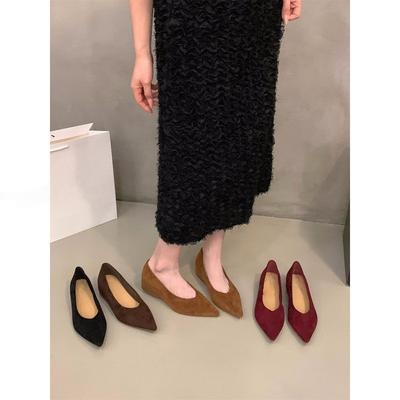 Pointed Suede Red Single Shoes Women's Shoes Spring Black Commuter Shoes
