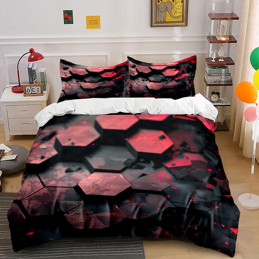 3Pcs Futuristic 3D Geometric Bedding Set with Neon Light Print,Soft Duvet Cover  2 Pillowcases,Modern Techno Style Bedroom Decor