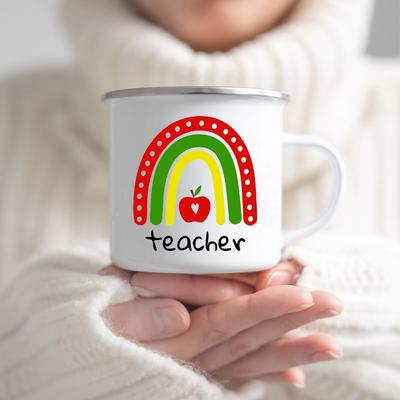 Regenbogen Lehrer Emailletasse Premium Qualität Geschenk Saft Kaffeetassen für Lehrer Getränk Saft Kaffee Wasser Kakao Milch Emaillebecher