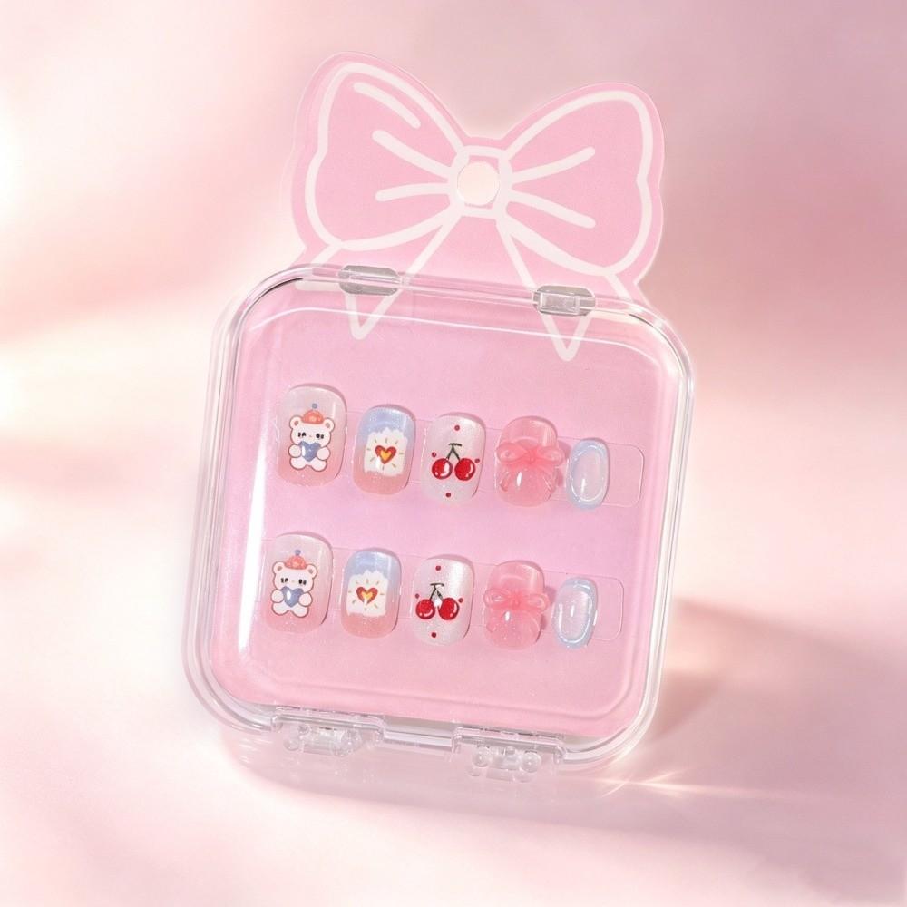 New Cat s Eye Children Wearing Nails Short Detachable Nail Stickers Decorative Cute Press On Nails Children Wearing