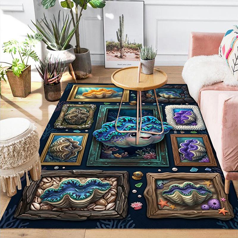 Ocean Shell Gallery Pattern Rug Floor Mat for Living Room or Bedroom Soft and Comfortable Carpet a Gift for Birthday and Holiday.