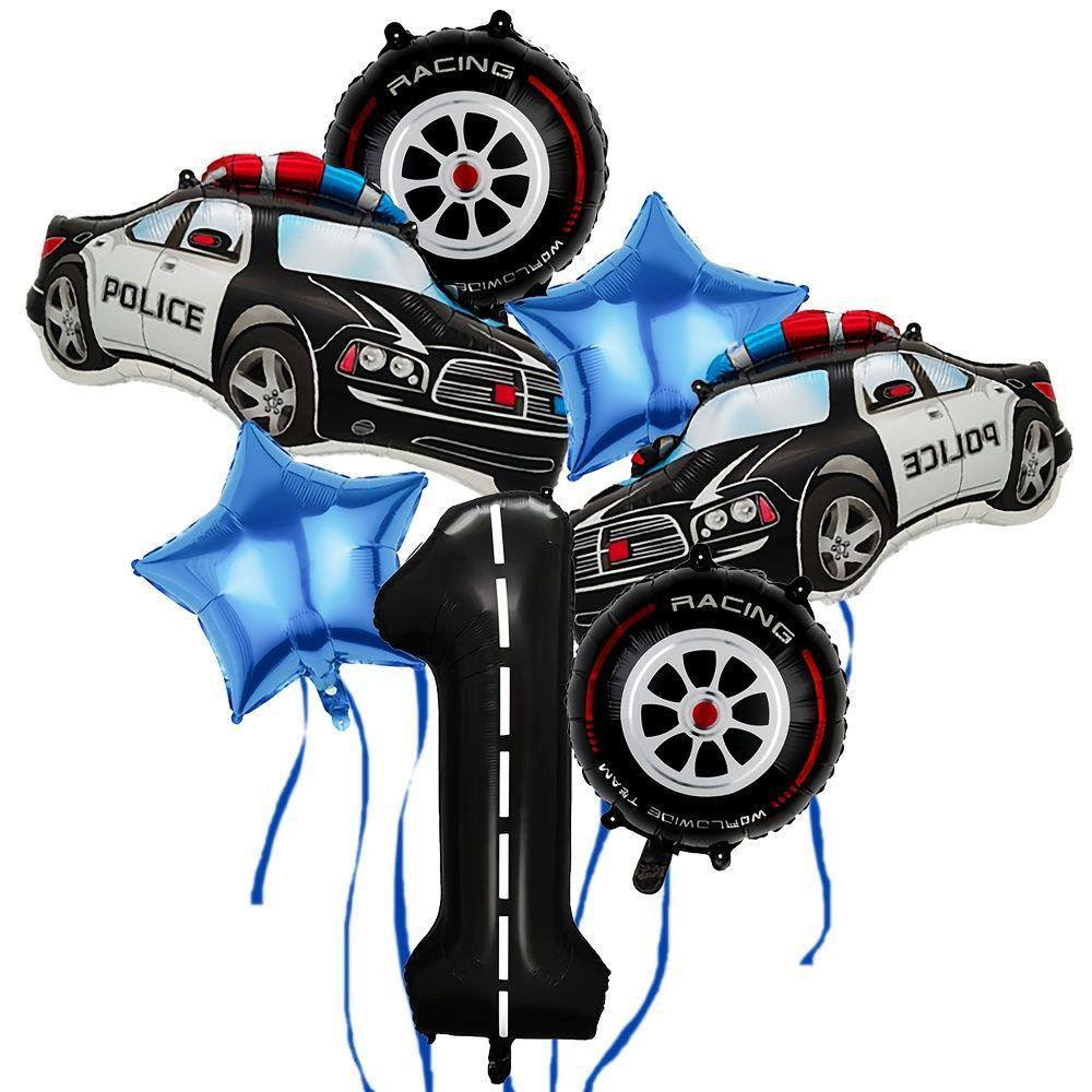 Police Car-themed Tire Digital Aluminum Film Balloon Set for Children s Birthday Party Racing Decoration police car set 1