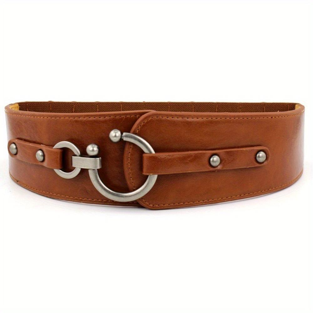 1PC Fashion Elastic Wide Belt Strap Vintage Women Faux Leather Buckle Elastic Wide Belt Strap Solid Color Waistband