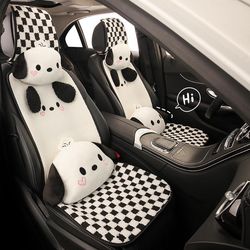 Cartoon Pochacco Grid Winter Plush Universal Car Seat Cushion Covers Skin Friendly Comfortable Puppy Design Car Accessories