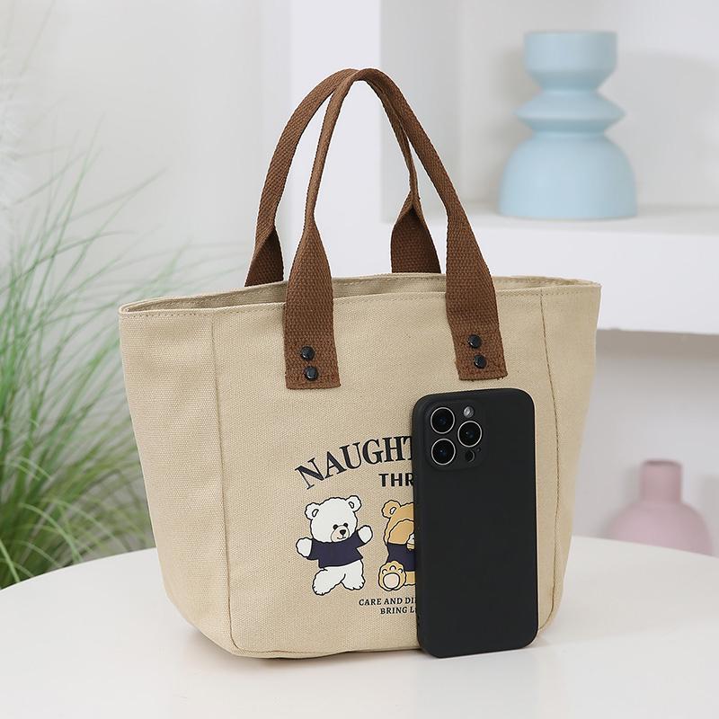 1Pieces Classic Canvas Lunch Bag Cartoon Bear Picnic Tote Bag Large Capacity Handbag Mountaineering Bag Christmas Gifts