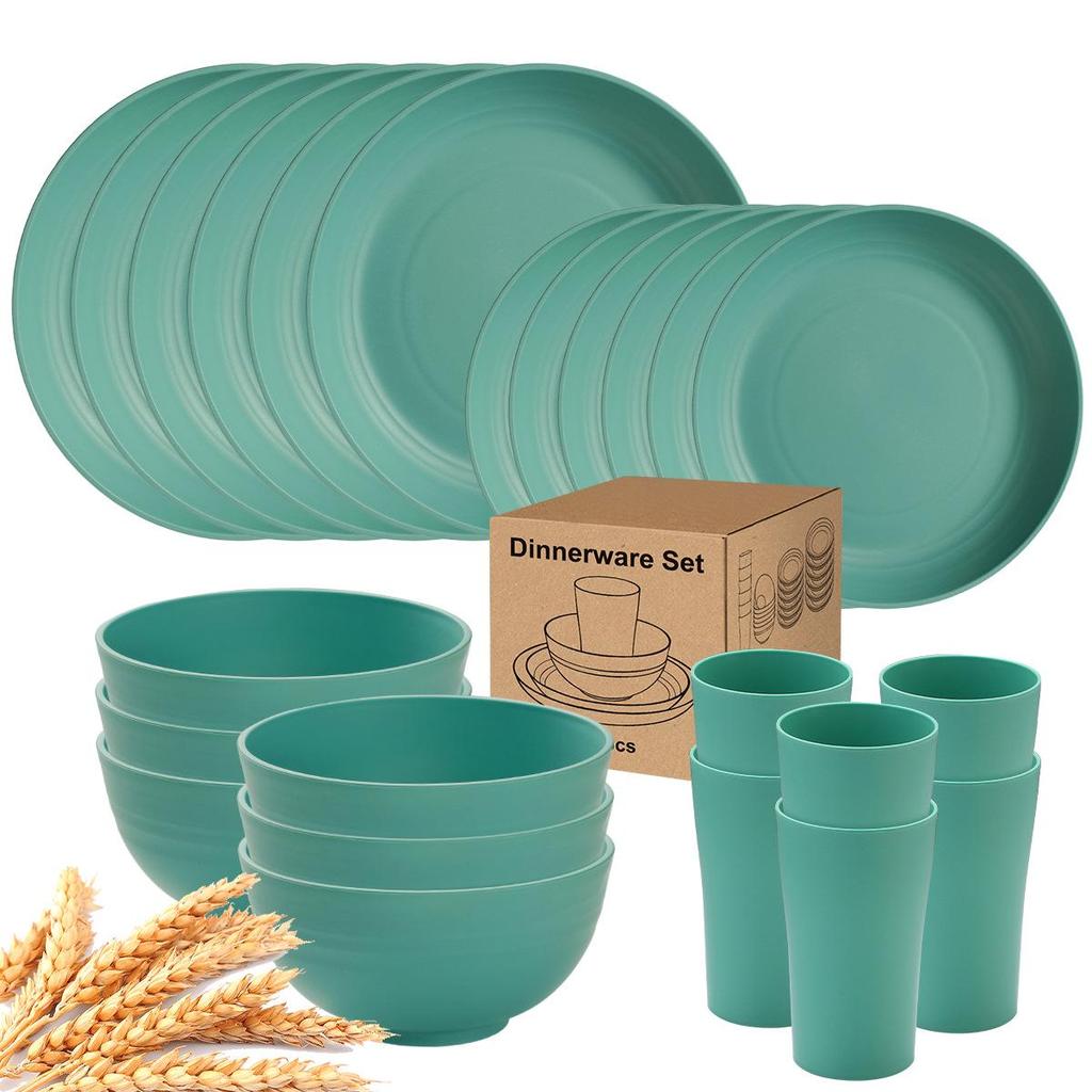 Eco-Friendly Wheat Straw 24-Piece Dinnerware Set: Plates, Bowls, Cups & Cutlery
