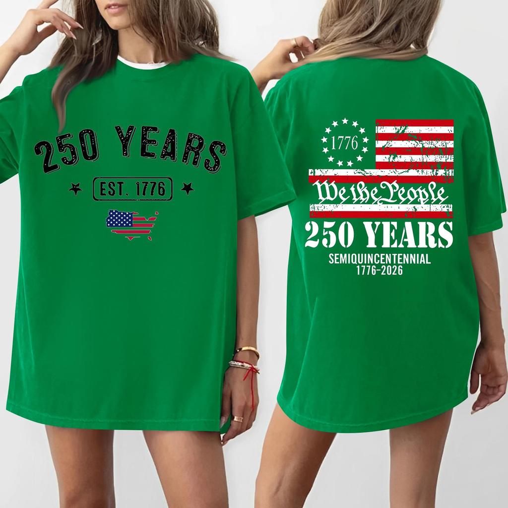 Women's Casual Independence Day 250 Anniversary Printed T-shirt Round Neck Pullover Short Sleeve Top