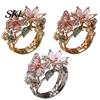 Bright Flower Ring Lightweight Alloy Finger Ring, Butterfly Shape Adjustable Opening Floral Design Band for Daily Wear Date Party Girly