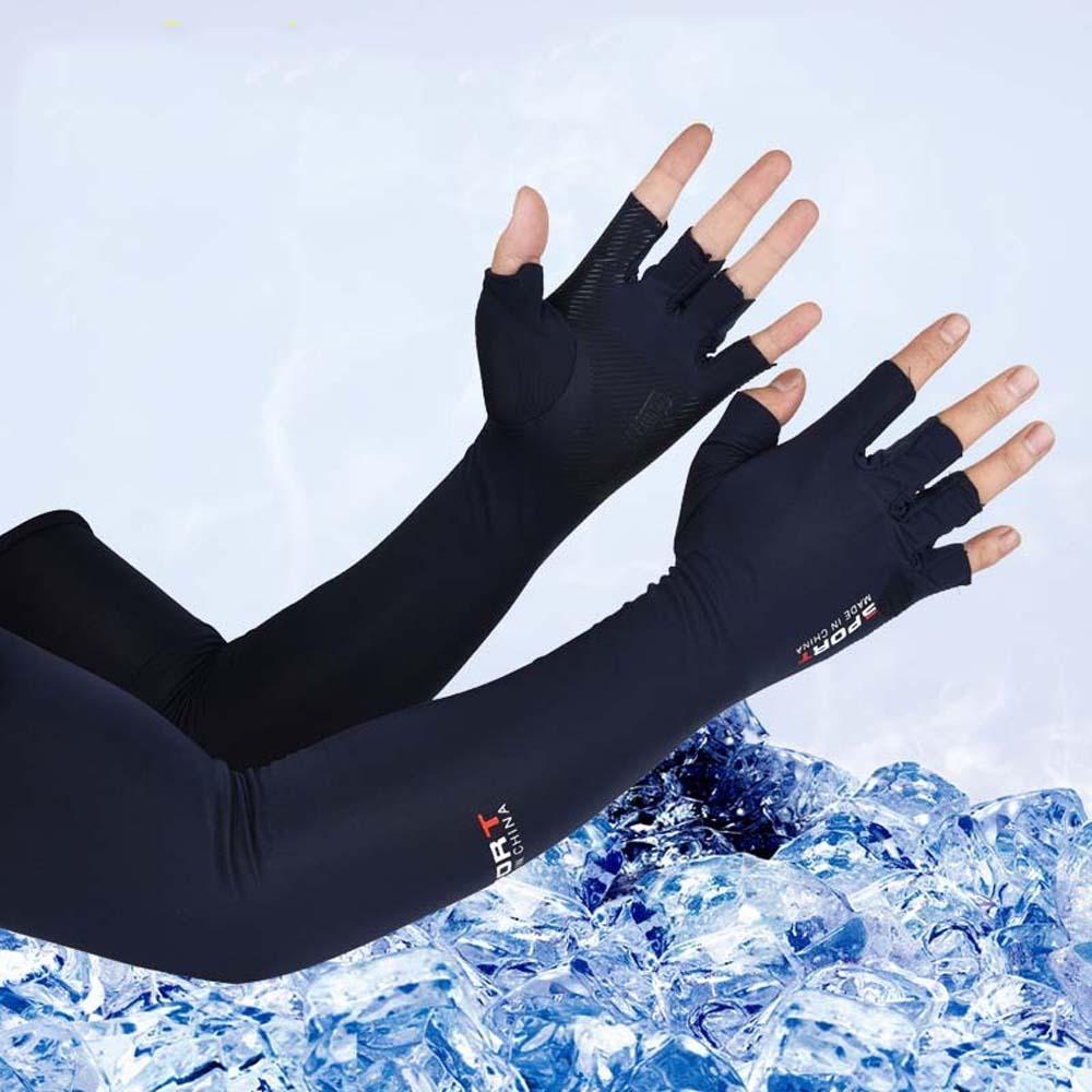 Sun Protection Half Finger Ice Sleeves Two Fingers with Exposed Anti-UV Arm Sleeves  For Women