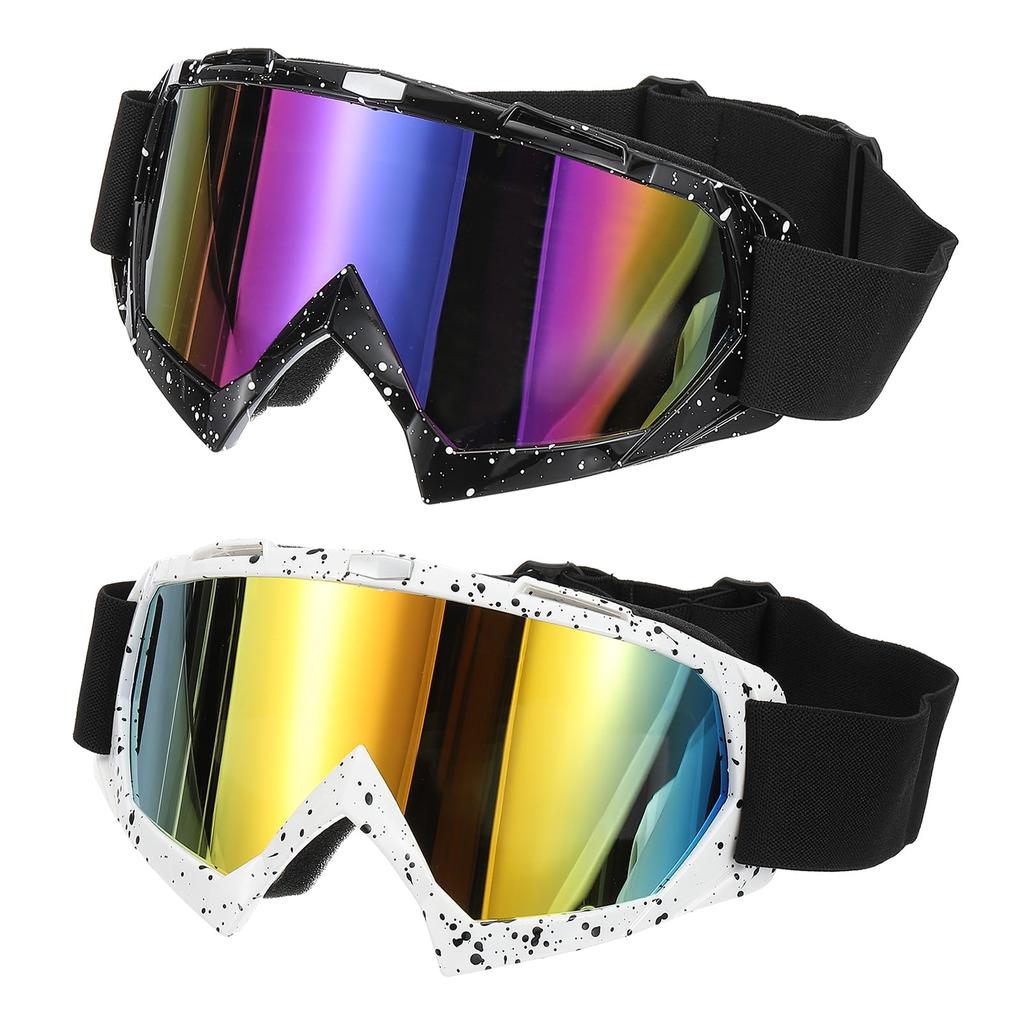 [PATIKIL] Dirt Bike Goggles 2-Pack for Motorcycle Goggles - Black/White & Colorful/Gold Lenses