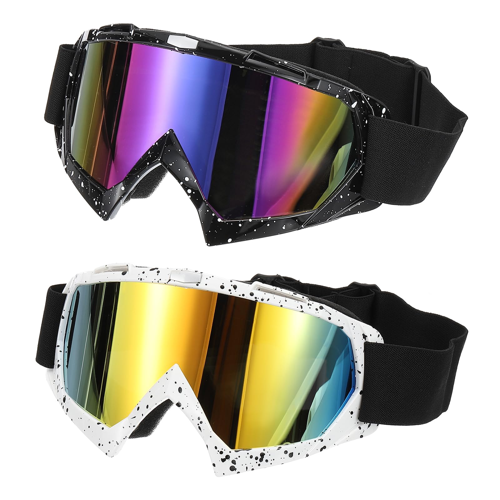 

[PATIKIL] Dirt Bike Goggles 2-Pack for Motorcycle Goggles - Black/White & Colorful/Gold Lenses