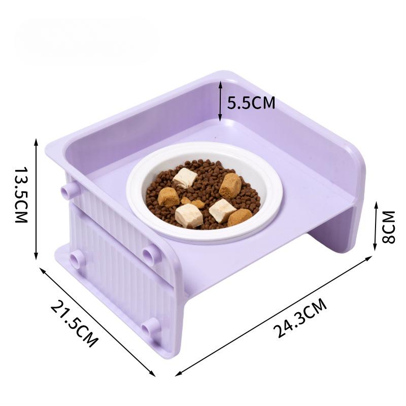 Ceramic Cat Bowl Square Elevated Bowl Adjustable Height Neck Guard Food Bowl Anti-Tip Cat and Dog Rice Bowl