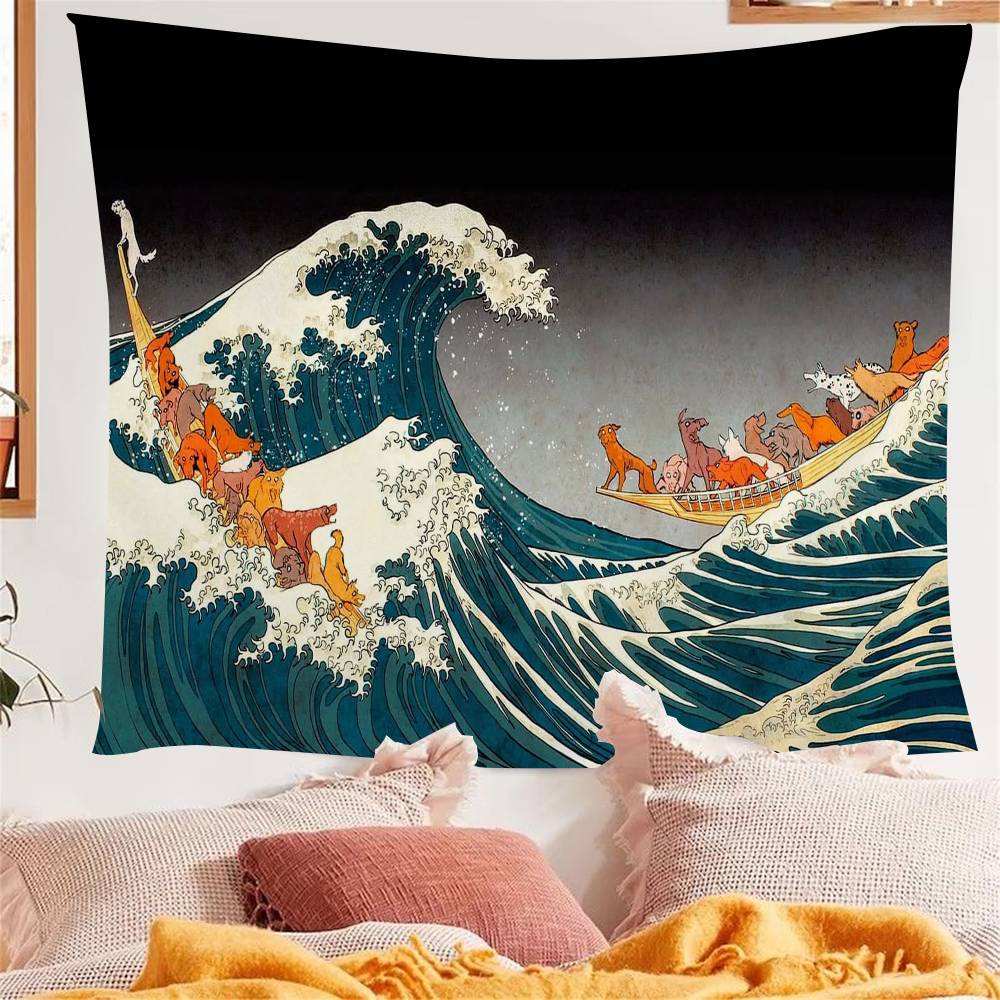 

great wave Kanagawa Anime Tapestry Hippie Flower Wall Carpets Dorm Decor Wall Hanging Home Decor 74x94cm(29x37in)