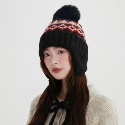Warm Jacquard Knitted Hat Printed Ear Protection Hat Casual Lei Feng Hat  Apparel Accessories
