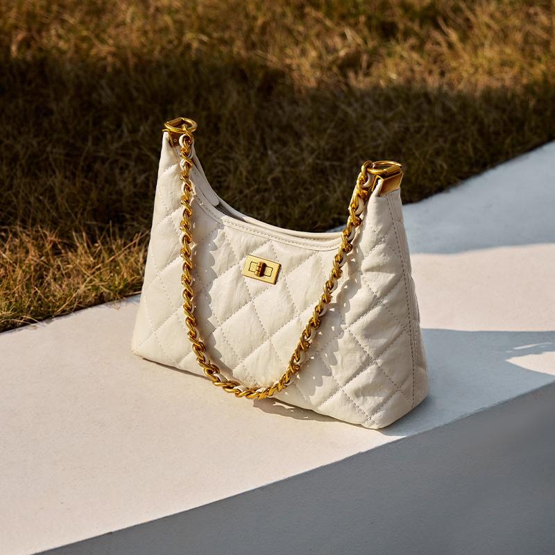 

Autumn Winter Chain Bag 2025 New Fashion Design Sense Light Retro Quilted Bag Light Luxury High-end Crossbody Bag Upper Length23.5CM/Lower бежевий