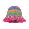 Handmade Knit Striped Bucket Hat for Woman Weaving Striped Plush Floppy Bucket Hat Adult Teens Winter Fisherman Cap