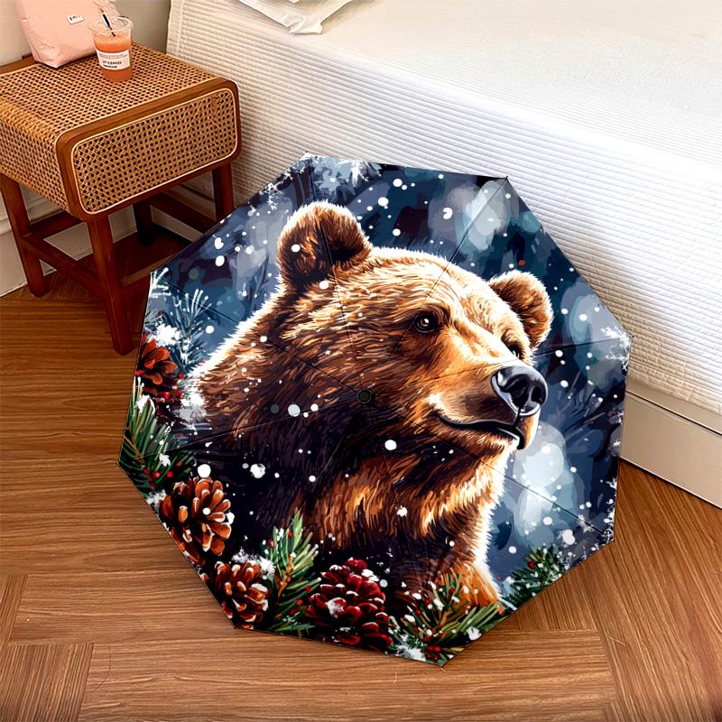 1 PC Automatic Folding Umbrella - Winter Bear Pattern, Portable & Foldable Design with 8 Ribs, Christmas Birthday Gifts