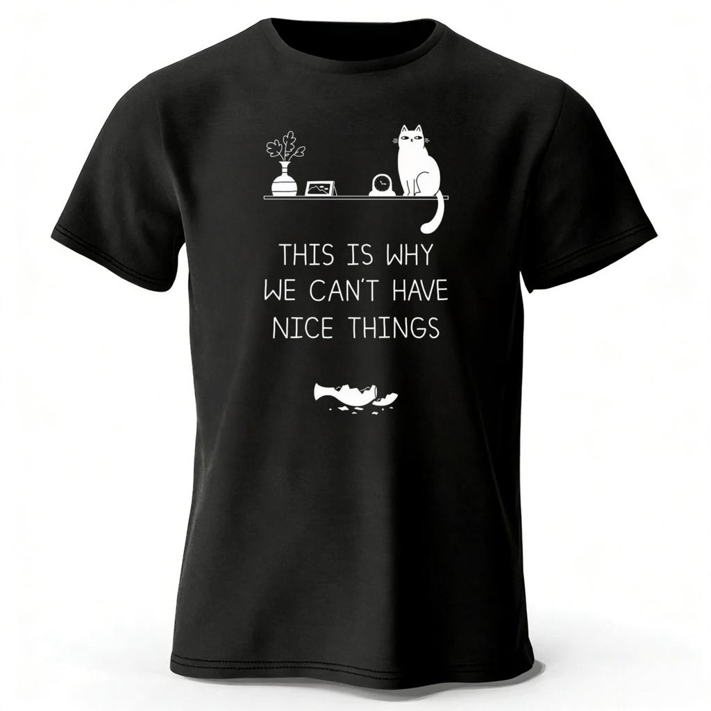 Broken Vase and Cat Pure Cotton Tshirt 2026 Mens Casual Plus Size Loose Short Sleeved Womens Fashionable Soft Lightweight Top
