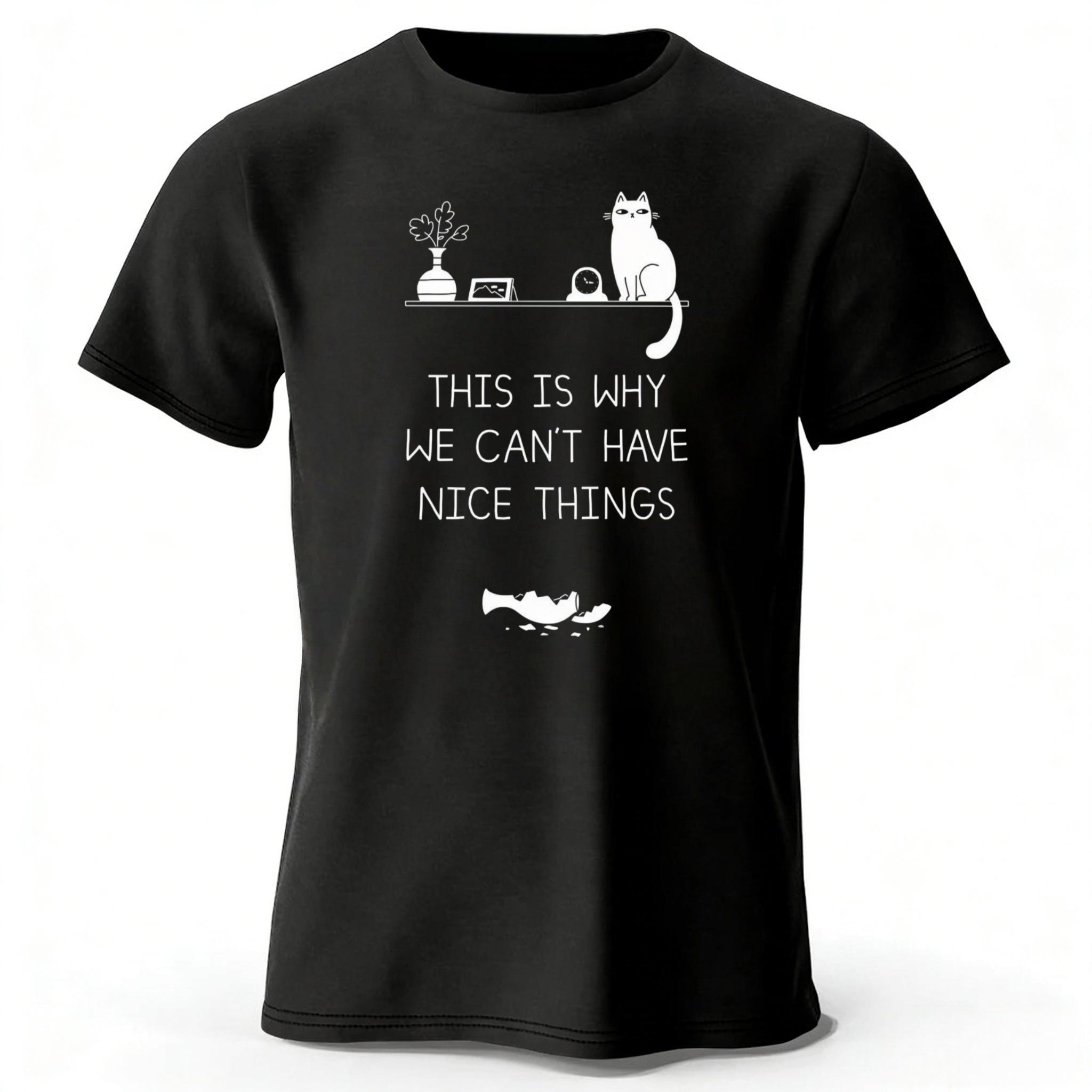 

Broken Vase and Cat Pure Cotton Tshirt 2026 Mens Casual Plus Size Loose Short Sleeved Womens Fashionable Soft Lightweight Top M