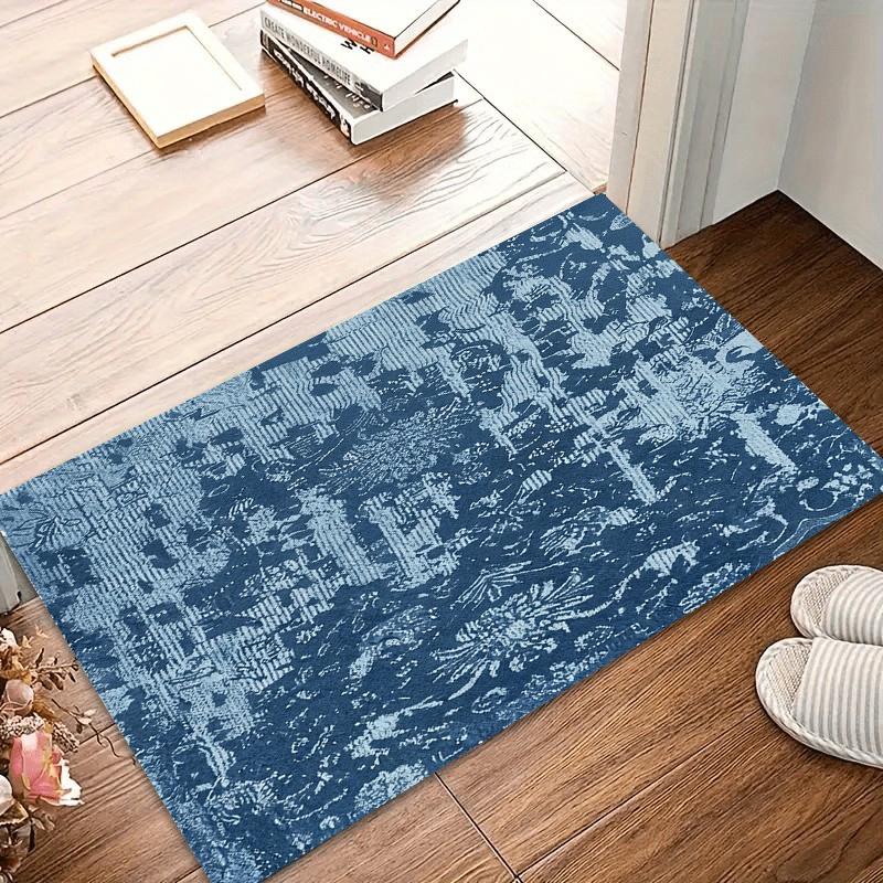 Non-Slip Rug Navy Distressed Floral Entry Door Mat Washable Carpet Navy Blue Study Room Rugs Home Carpets for Living Room Gift