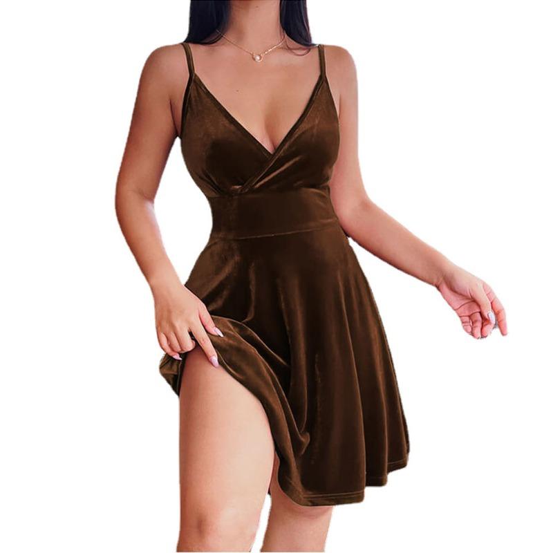 Sexy High Waist Low Cut V-Ausschnitt Kleid Temperament Mode Abend Elegante Dame Kleid