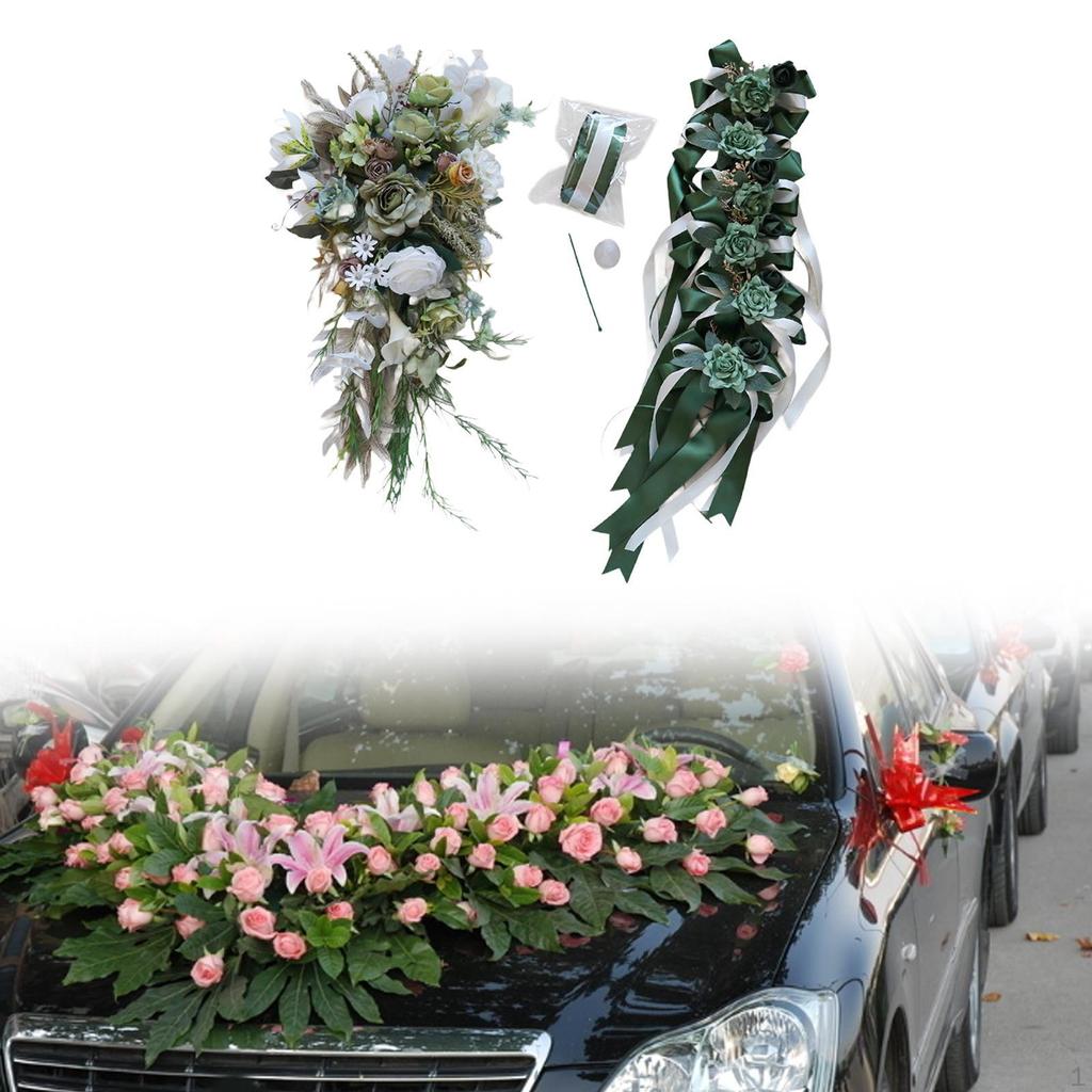Wedding Car Decoration Set and Bows Bouquet DIY Simulation Flowers Ribbons for