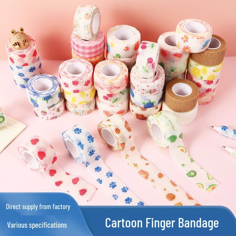 Cute Cartoon Elastic Finger Bandage - Non-woven, Self-adhesive, Durable Student Anti-Wear Wrap