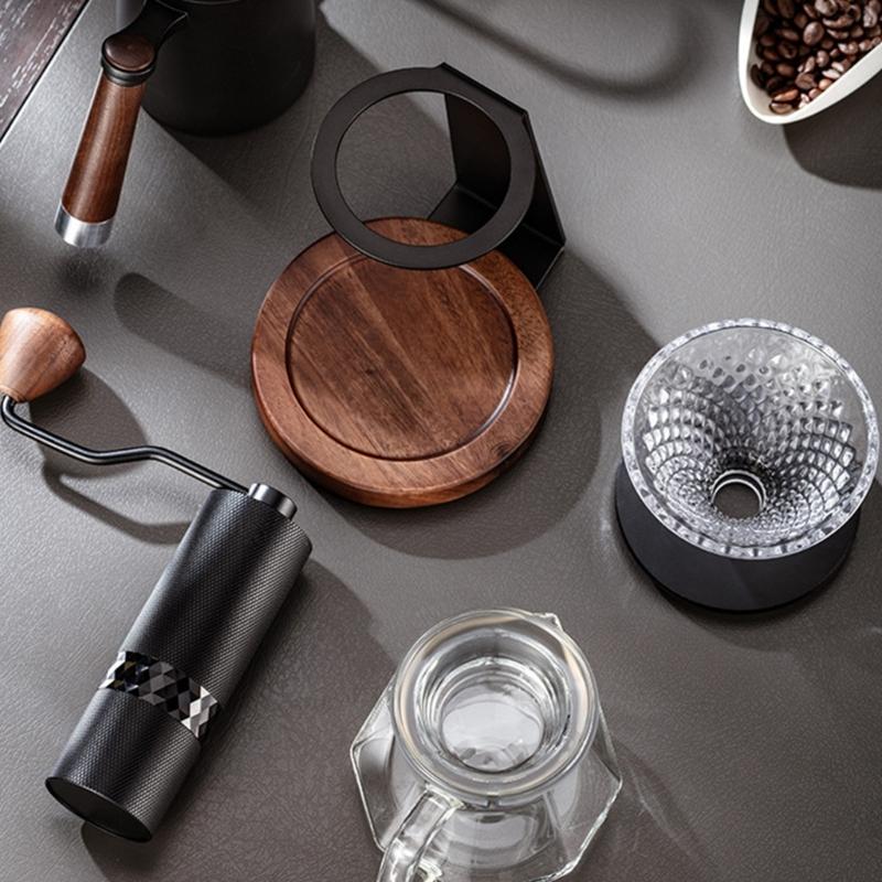 Elegant Pouring Over Coffee Maker With Clear Glass Carafe And Wooden Stand Coffee Dripper Accessories
