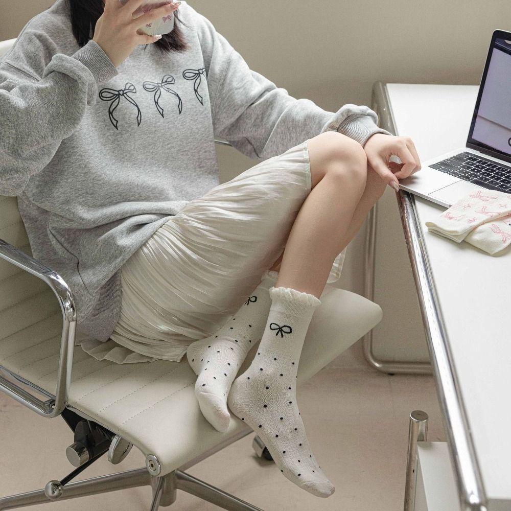 Spring Summer Bowknot Socks Breathable Cotton Socks New Sweet Stockings