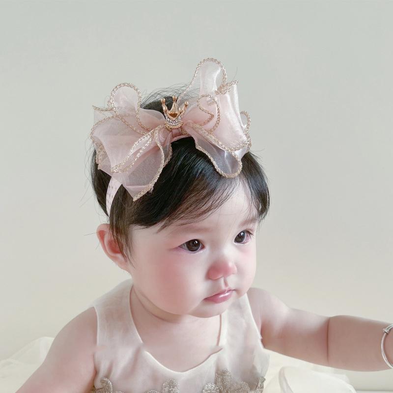 Mesh Bows Baby Headband Princess Bowknot Crown Hair Bands for Newborn Girls Elastic Infant Turban Headwear Kids Hair Accessories