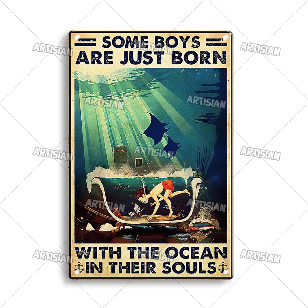 Artisian Swimming Metal Poster Diving Tin Sign Sport Decorative Plaque Ocean Wall Decor Garage Bar Pub Club Hotel Cafe Kitchen