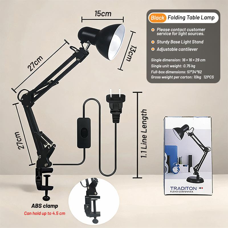 Nordic Style Portable Adjustable Swing Long Arm LED Desk Lamp with Drum Shade E26/E27 Dimmable for Study/Office Use 5W
