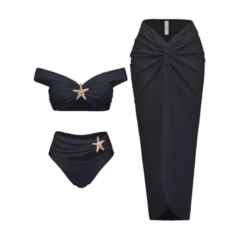 2026 New European and American Starfish Split Swimsuit Long Skirt Three-piece Bikini Women's Huludao Split Swimsuit