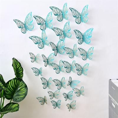 12 יחידות מדבקת קיר פרפר חלול תלת-ממדי לקישוט הבית לחדר שינה ולסלון, פרפר מנייר