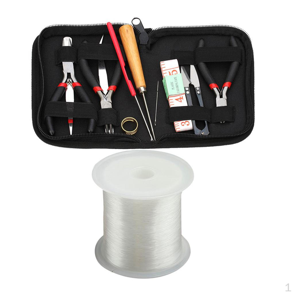 

Набор для изготовления украшений из 11 предметов с чехлом на молнии + эластичный шнур, хрустальная нить, проволока для бисера, леска