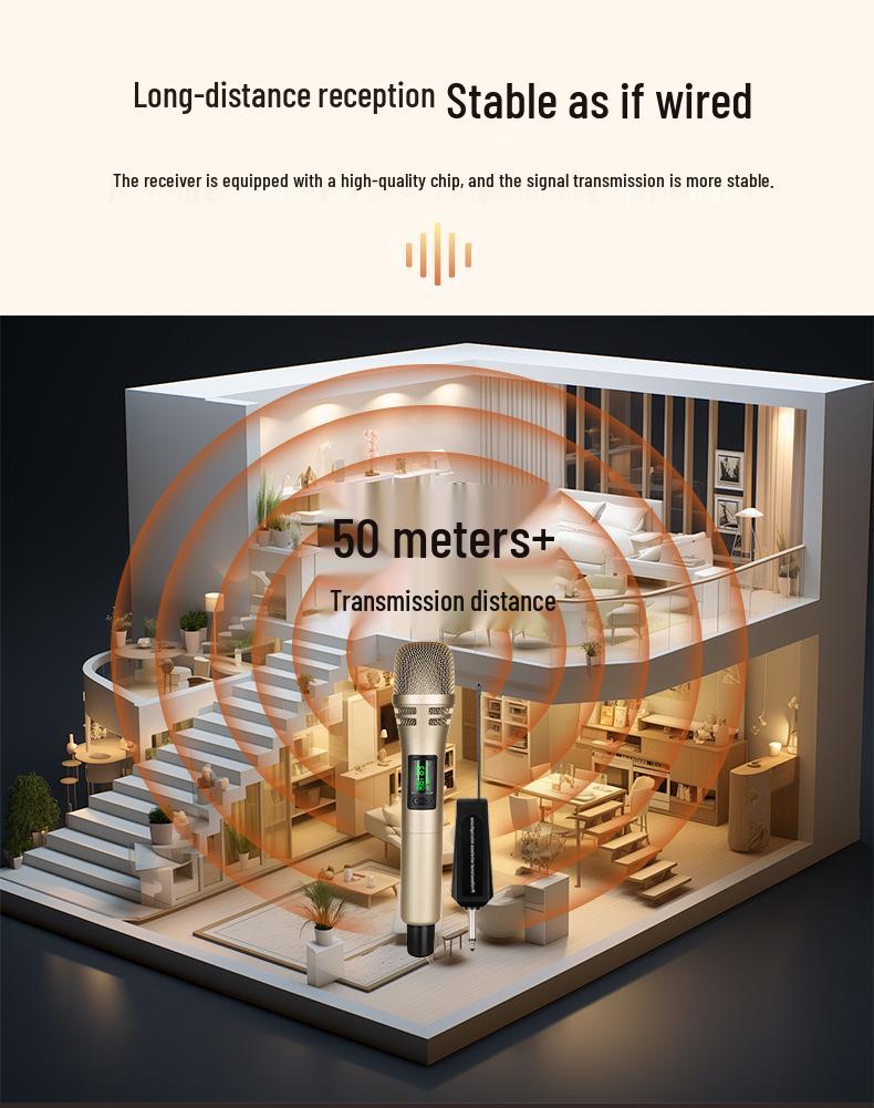 UHF Dual Wireless Microphone for Home Live Performance, Rechargeable with High-Quality Sound