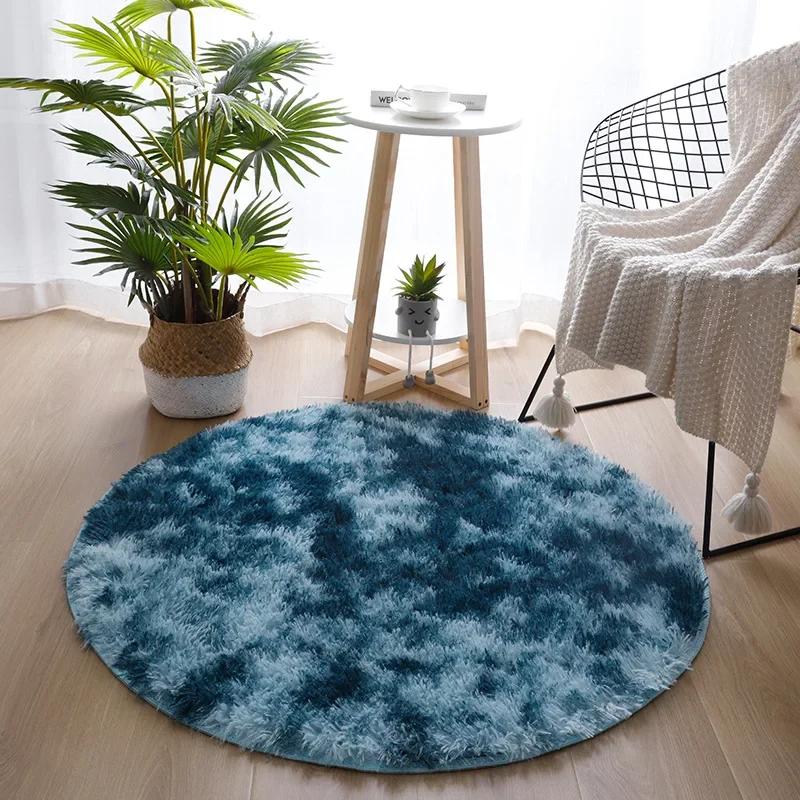 Rainbow Colorful Soft Fluffy Carpets Girl Round Hairy Area Rug for Bedroom Decoration Carpet Shaggy Bedside Mat Princess Style