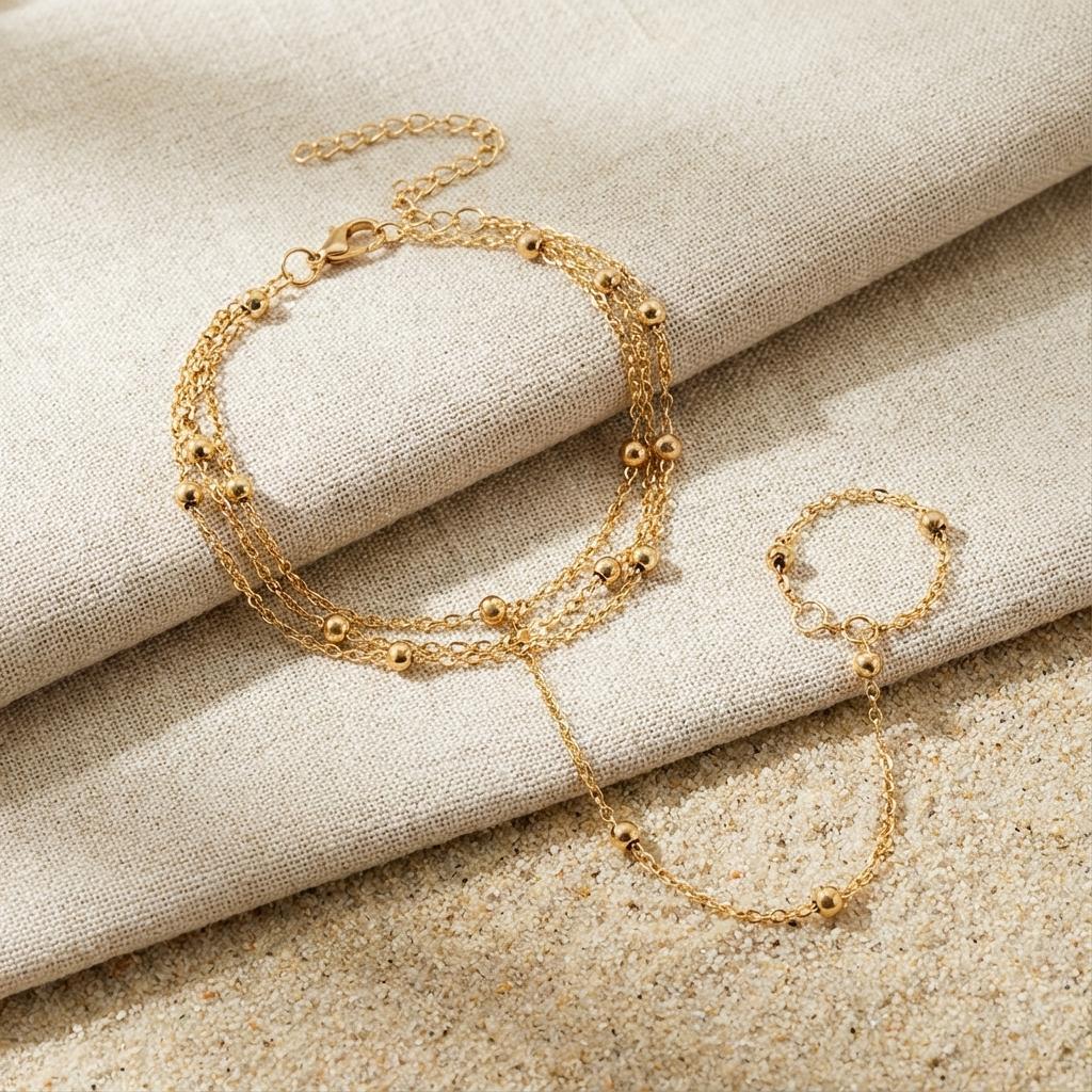 Dainty Boho Satellite Bead Finger Bracelet for Women Sexy Gold Color Hand Harness Chain Minimalist Valentine Summer Jewelry Gift