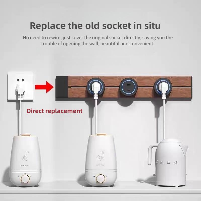 New Wood Grain Power Track Socket Household Kitchen Appliance Power Rail Plug Adapter Standard Wall Mobile Rail Socket