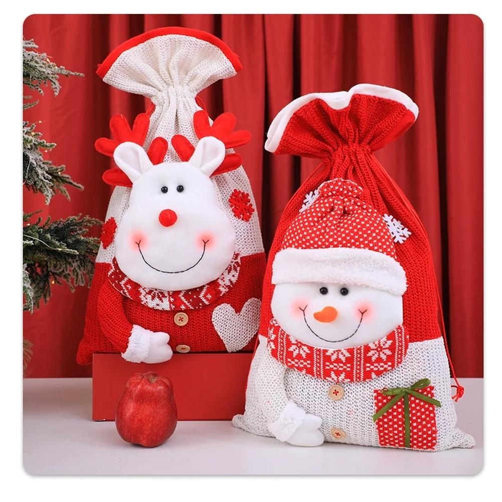 Large Christmas Drawstring Present Bag For Kids Elderly Candy Santa Snowman Christmas Large Santa Claus Bags For Xmas Present